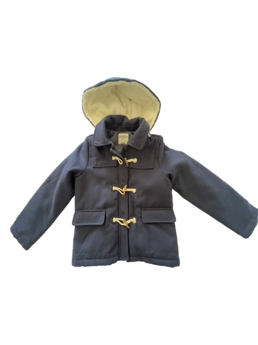 Oshkosh B'Gosh Youth Child Sz 12 Toggle Jacket Removable Hood Navy Blue Sherpa